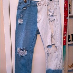 Two Tone Split Forever 21 Ripped Jeans